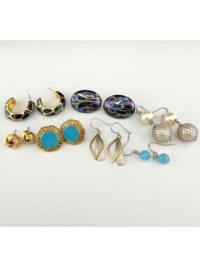 Vintage Earring Lot Variety Mixed Metal Acrylic Enamel Stud Dangle Drop